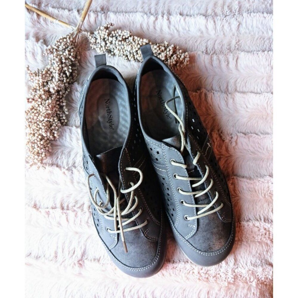Northstyle  Lace-up Sneakers Women Charcoal Grey Casual Perforated Size 1010/41
